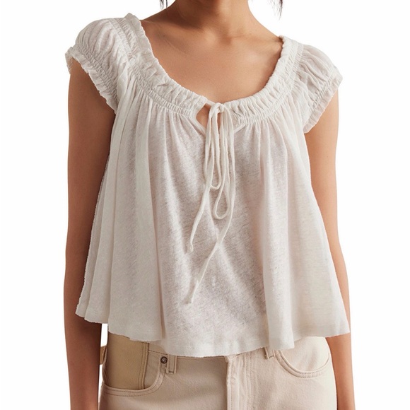 Free People Tops - Free People Dahlia White T-Shirt Women's Peasant Tie-Front Top